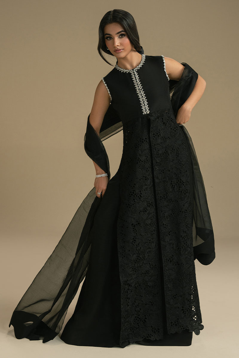 Black Cutwork Silk-Blend Salwar Kameez (3-Piece) - Image 5