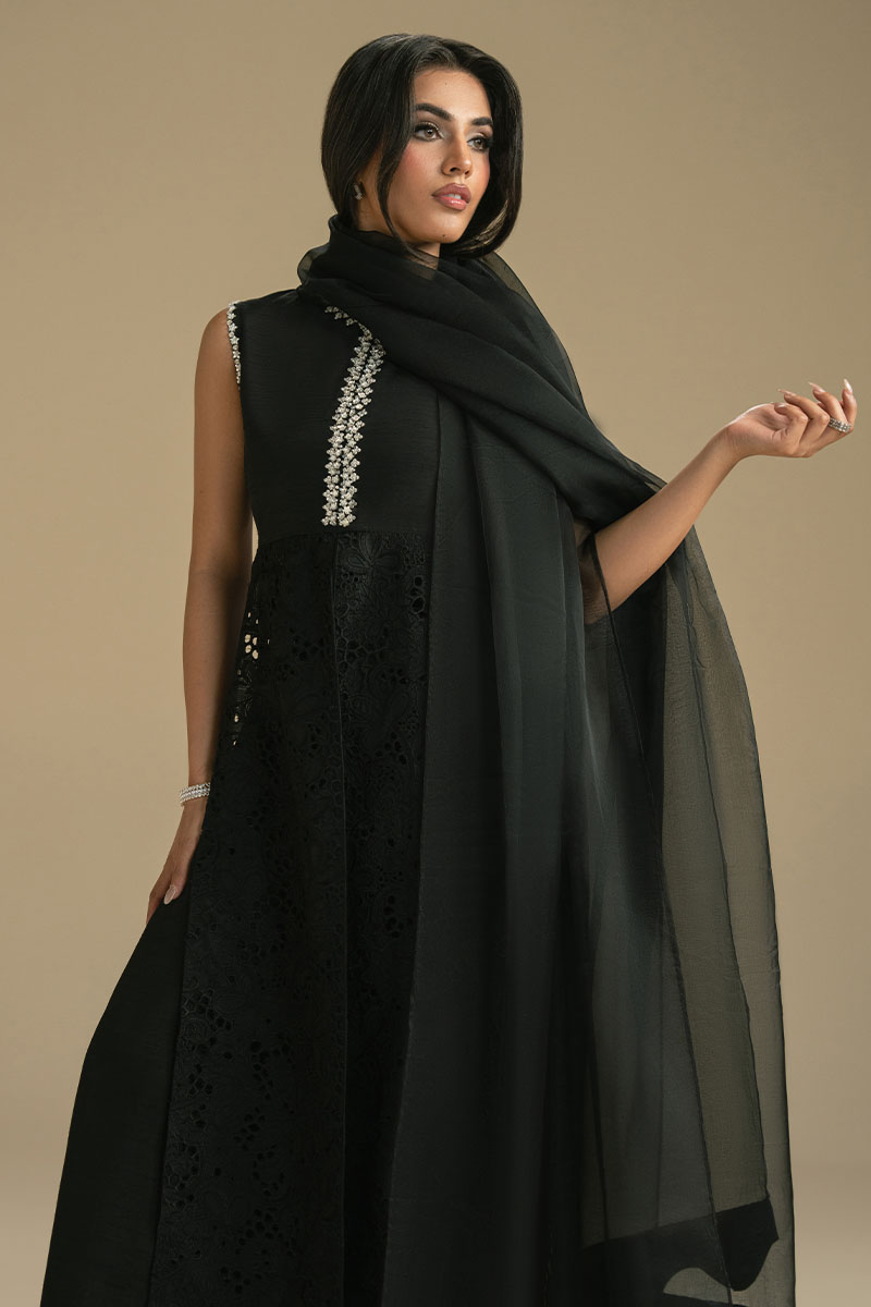 Black Cutwork Silk-Blend Salwar Kameez (3-Piece) - Image 6