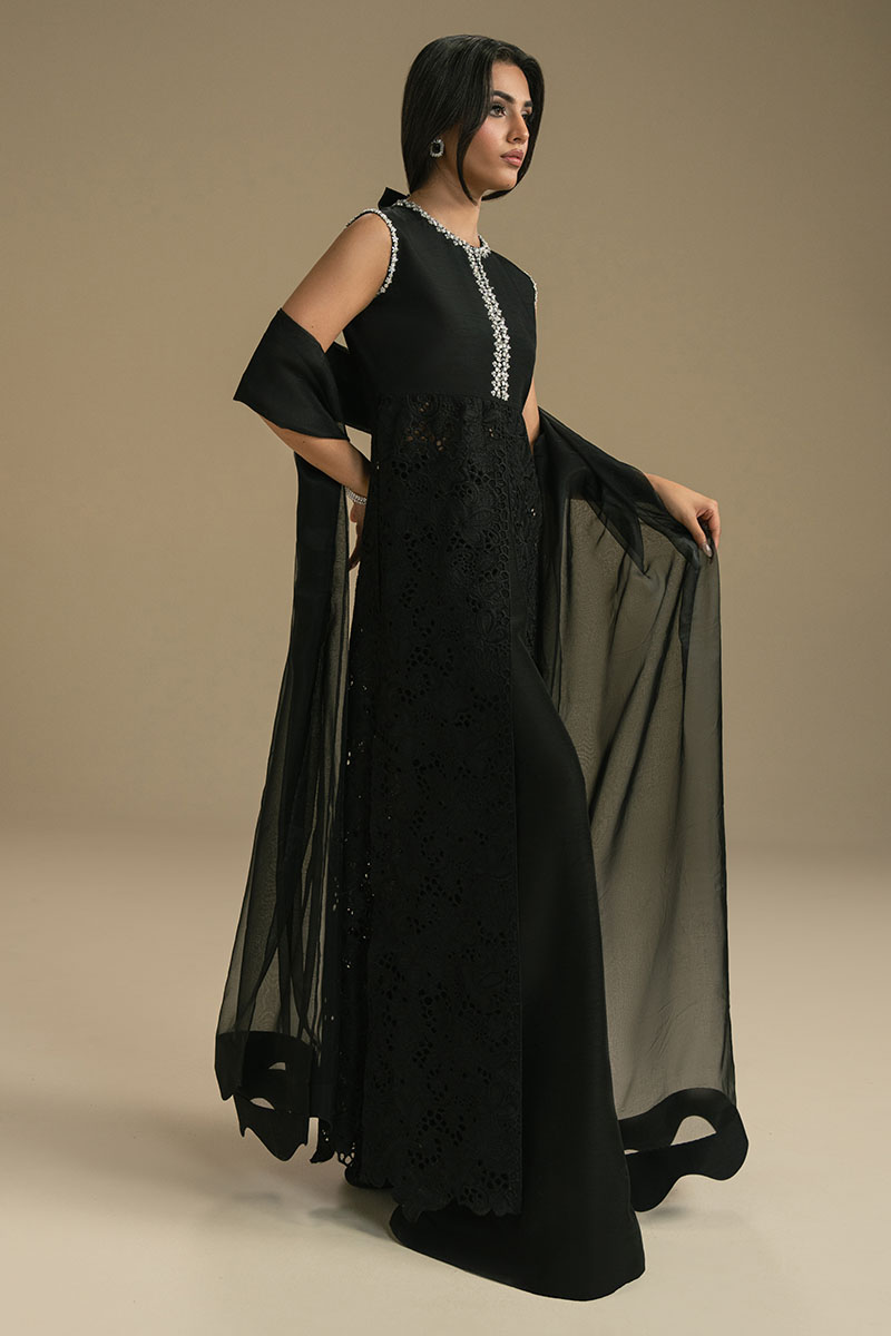 Black Cutwork Silk-Blend Salwar Kameez (3-Piece) - Image 7