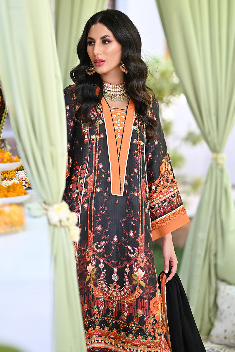 Black & Rust Embellished Pure Silk Salwar Kameez (3-Piece) - Image 2