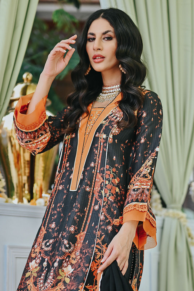 Black & Rust Embellished Pure Silk Salwar Kameez (3-Piece) - Image 3