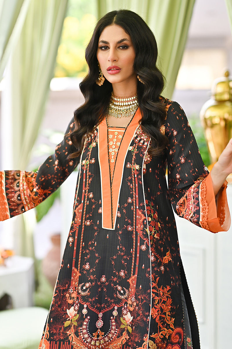 Black & Rust Embellished Pure Silk Salwar Kameez (3-Piece) - Image 4