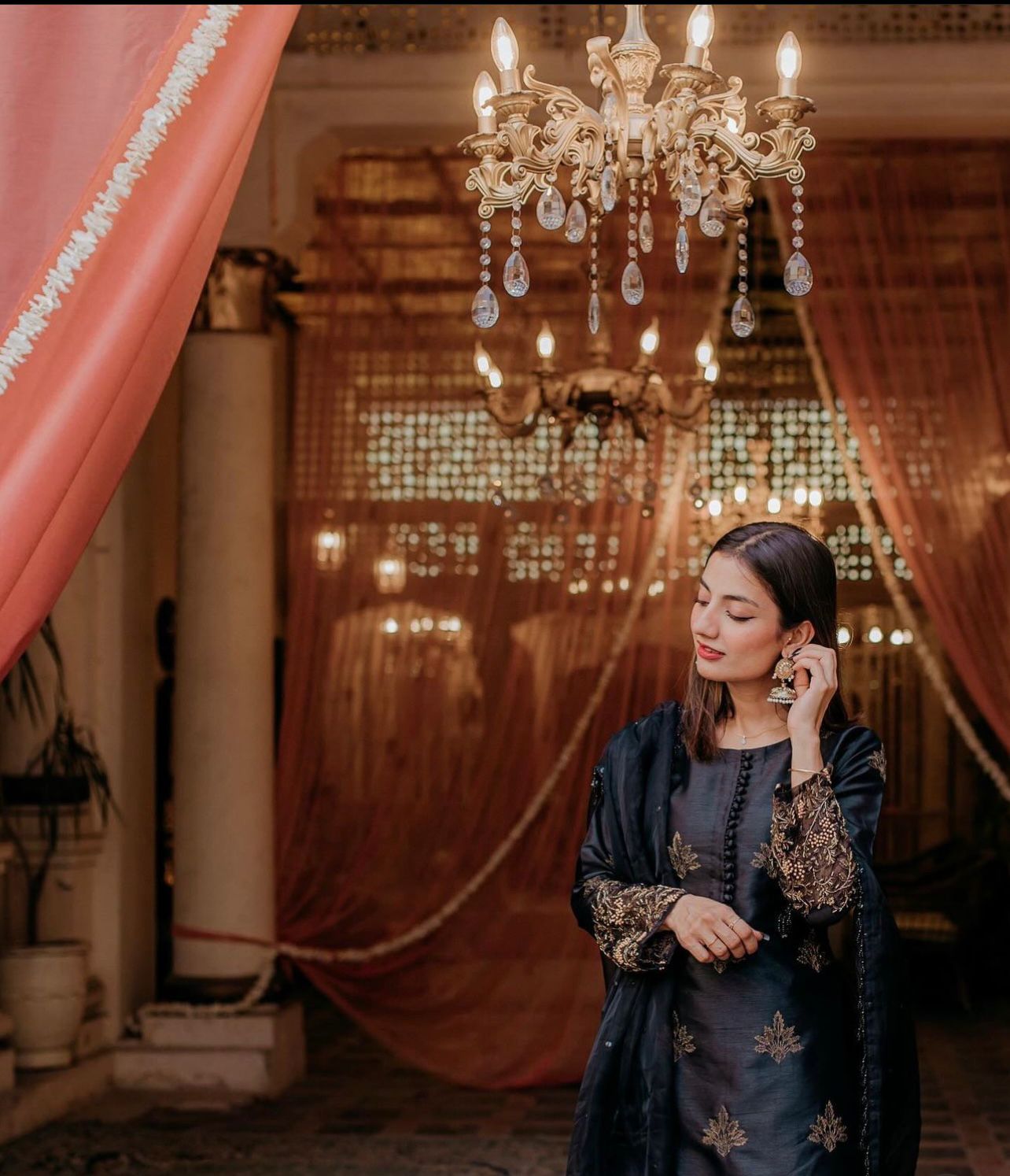 Black Embroidered Silk Salwar Kameez (3-Piece) - Image 1