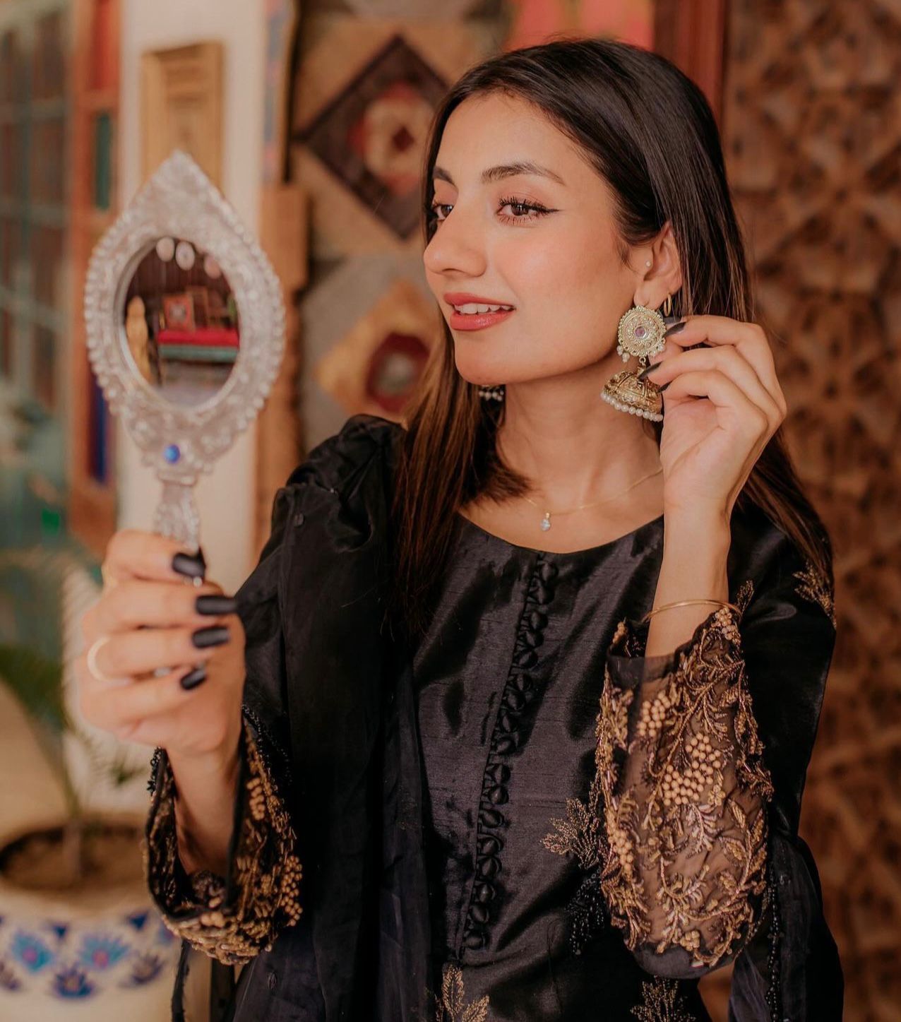 Black Embroidered Silk Salwar Kameez (3-Piece) - Image 3