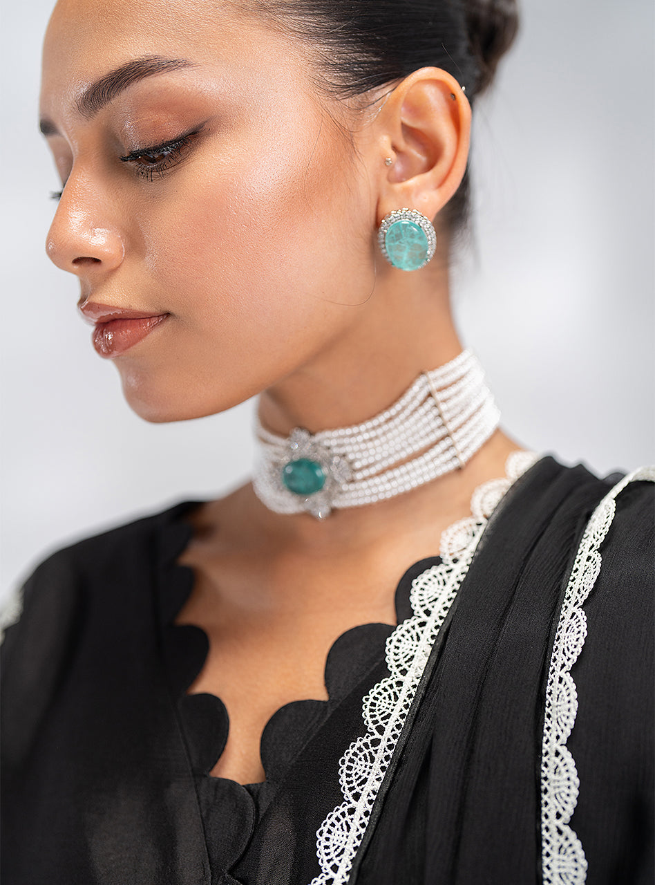 Black Embroidered Silk Salwar Kameez (3-Piece) - Image 7