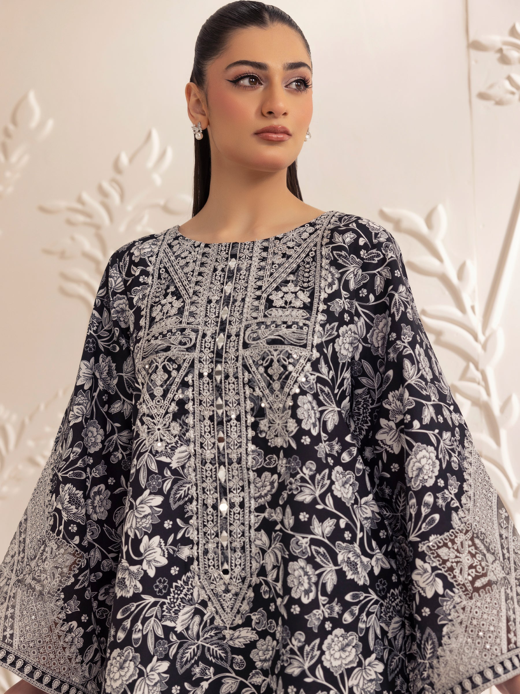 Pakistani Black Printed Silk Lawn 3-Piece Suit with Embroidery - Image 12