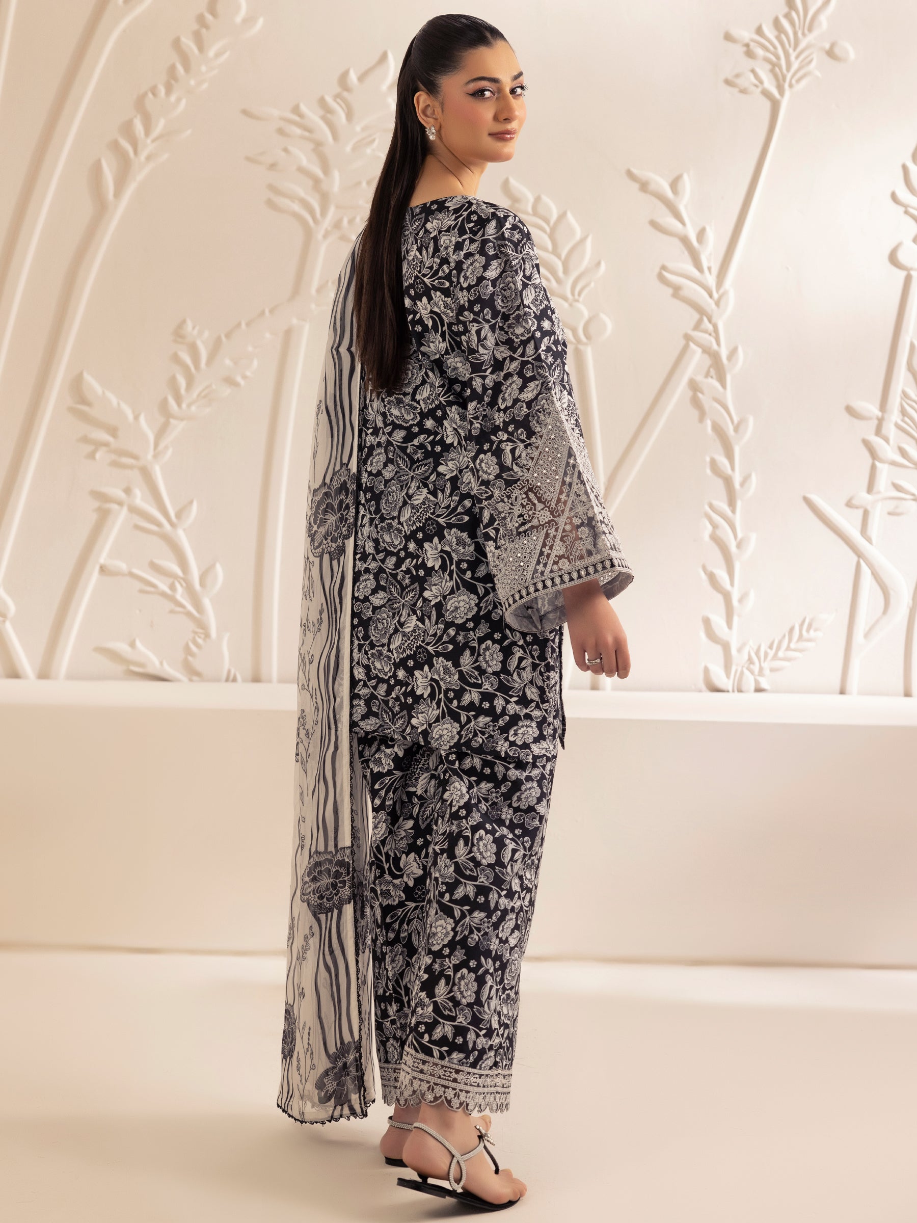 Pakistani Black Printed Silk Lawn 3-Piece Suit with Embroidery - Image 6