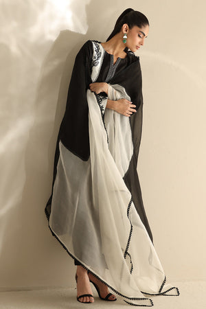 Black Patchwork Silk Salwar Kameez (3-Piece) - Image 3