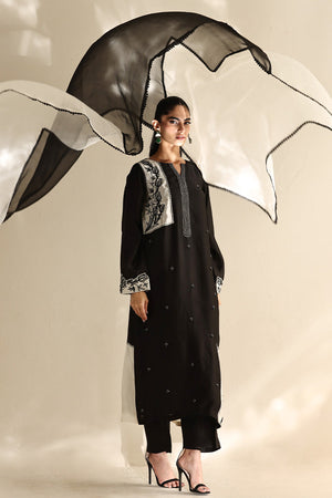 Black Patchwork Silk Salwar Kameez (3-Piece) - Image 4