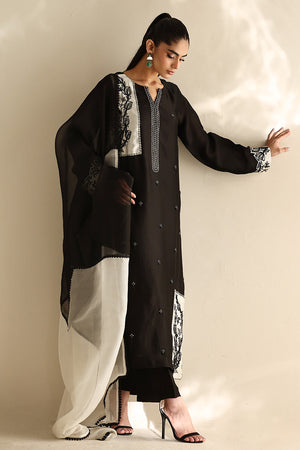 Black Patchwork Silk Salwar Kameez (3-Piece) - Image 5