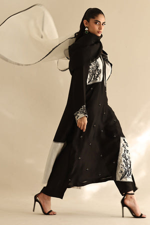 Black Patchwork Silk Salwar Kameez (3-Piece) - Image 6