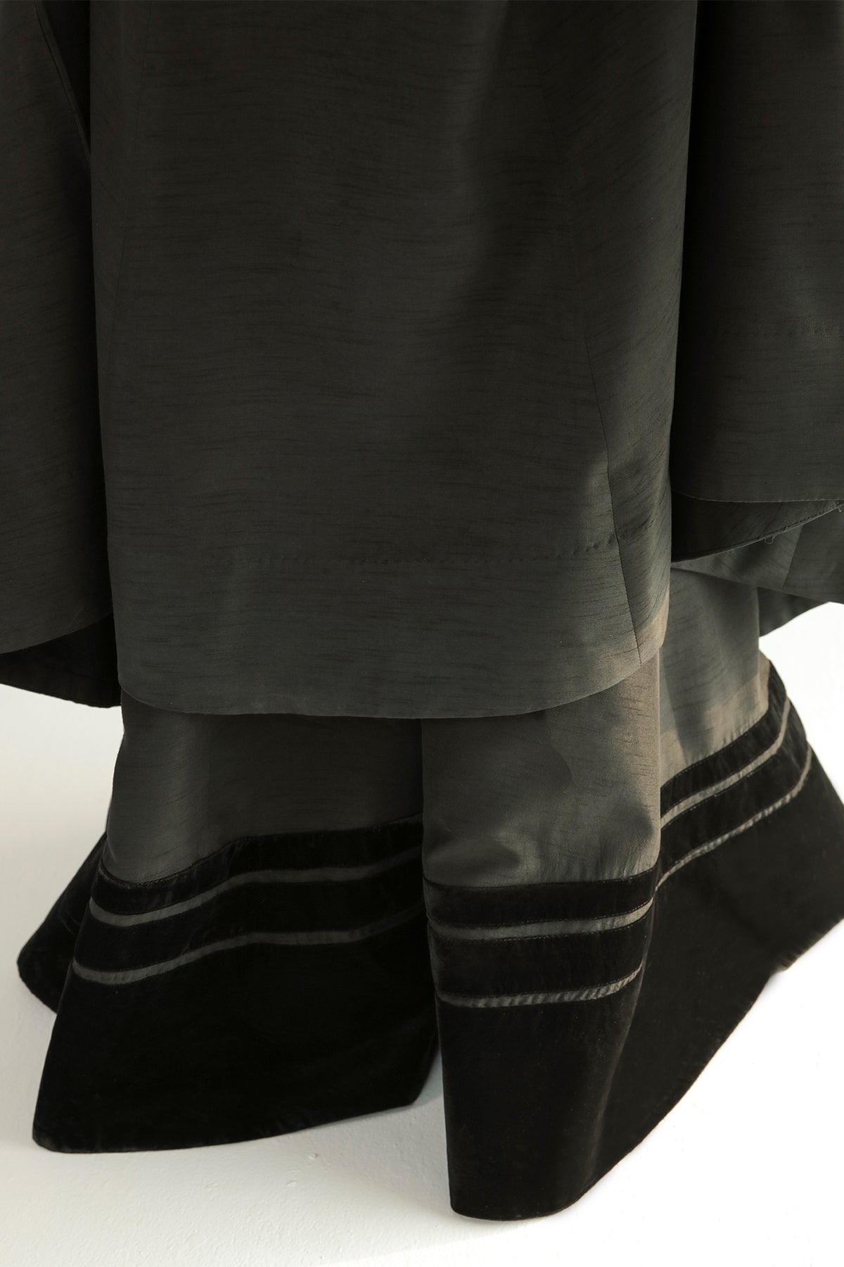 Pakistani Black Embroidered Silk A-Line Kameez (3-Piece) - Image 3