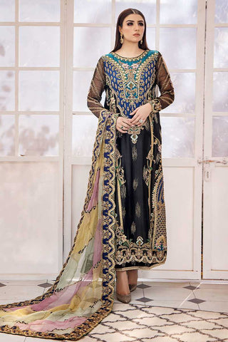 Slate Black Embroidered Silk Salwar Kameez (3-Piece) - Image 2