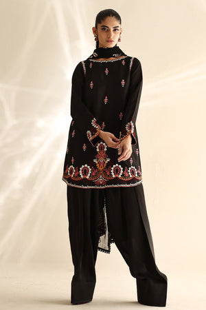 Black Embroidered Silk Salwar Kameez (3-Piece) - Image 1