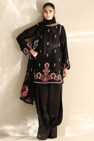 Black Embroidered Silk Salwar Kameez (3-Piece) - Image 2