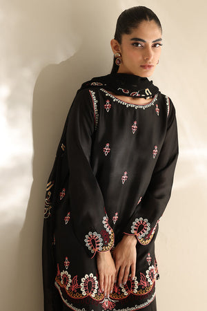 Black Embroidered Silk Salwar Kameez (3-Piece) - Image 3