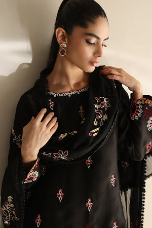 Black Embroidered Silk Salwar Kameez (3-Piece) - Image 4