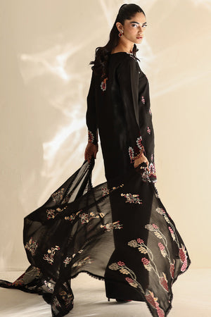 Black Embroidered Silk Salwar Kameez (3-Piece) - Image 5