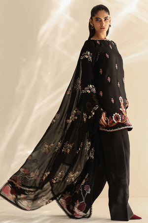 Black Embroidered Silk Salwar Kameez (3-Piece) - Image 6