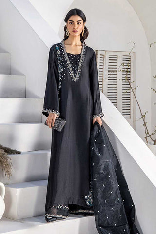 Pakistani Charcoal Embellished Silk Tissue Salwar Kameez (3-Piece) - Image 3