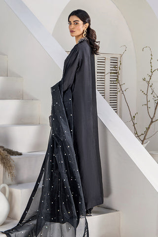 Pakistani Charcoal Embellished Silk Tissue Salwar Kameez (3-Piece) - Image 4