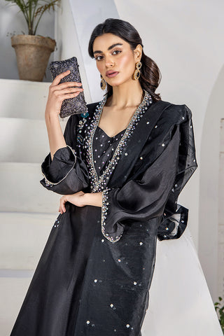 Pakistani Charcoal Embellished Silk Tissue Salwar Kameez (3-Piece) - Image 5