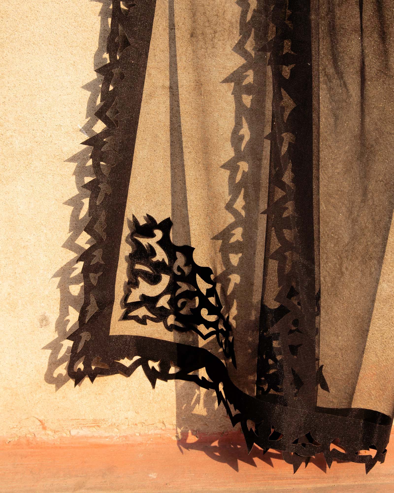 Pakistani Black Velvet Appliqué Silk Salwar Kameez (3-Piece) - Image 7