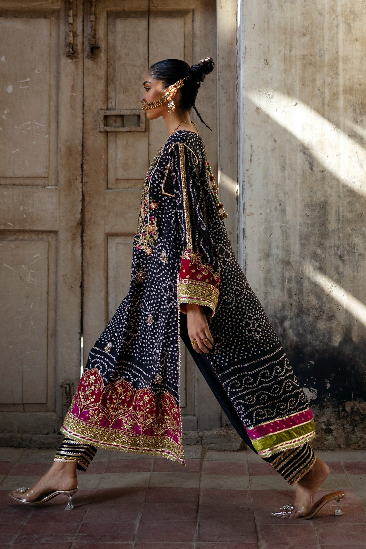 Pakistani Midnight Black Zardozi Silk Salwar Kameez (2-Piece) - Image 2