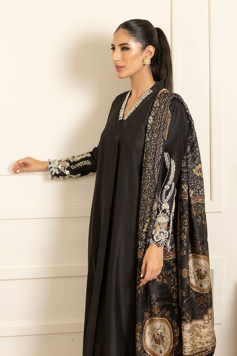 Black Zardozi Silk Long Shirt (2-Piece) - Image 4