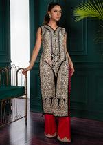 Pakistani Black Silver Embroidered Long Kameez (2-Piece) - Image 2