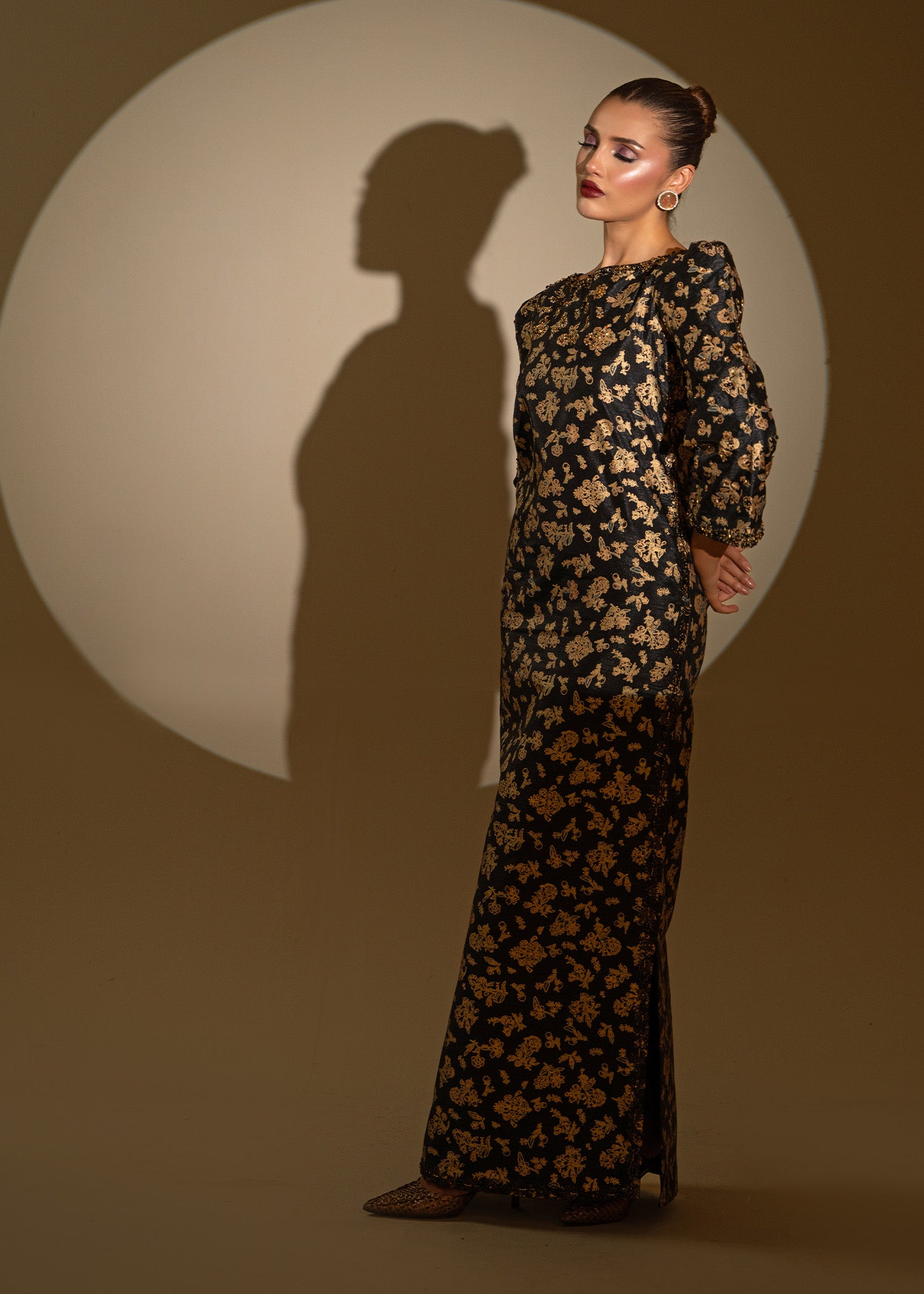 Black Screen-Printed Thai Silk Salwar Kameez (2-Piece) - Image 10