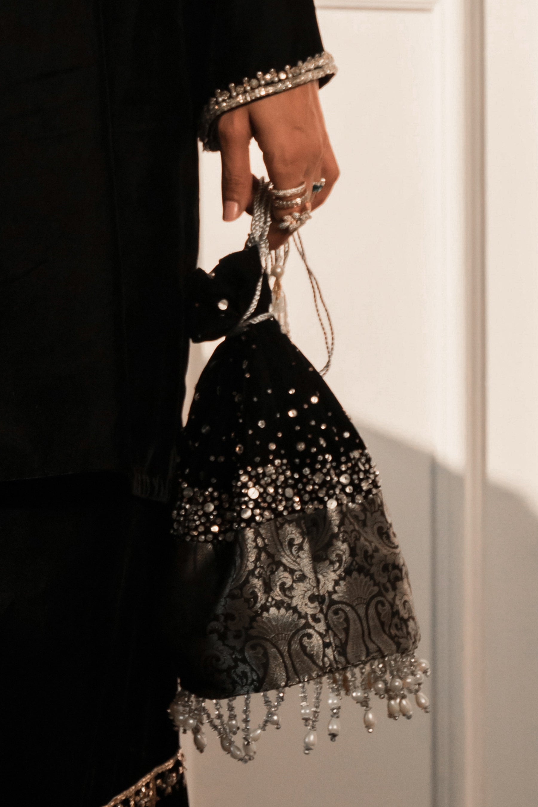 Black Crystal-Embellished Velvet Salwar Kameez (3-Piece) - Image 13