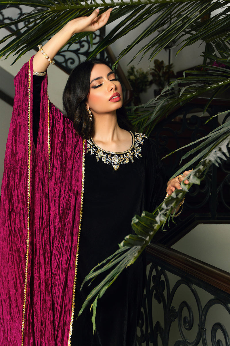 Black Ganga Jamna Velvet Salwar Kameez (3-Piece) - Image 3