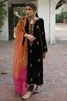 Pakistani Black Embroidered Velvet Kurta Set (3-Piece) - Image 6