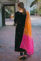 Pakistani Black Embroidered Velvet Kurta Set (3-Piece) - Image 7