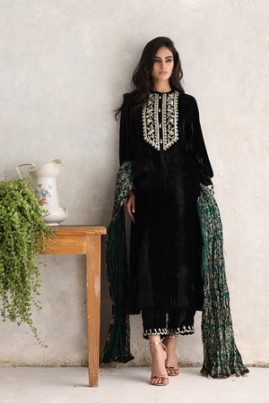 Pakistani Black Gota Embroidered Velvet Salwar Kameez (3-Piece) - Image 1