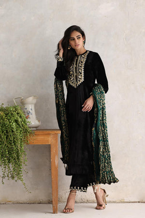 Pakistani Black Gota Embroidered Velvet Salwar Kameez (3-Piece) - Image 3