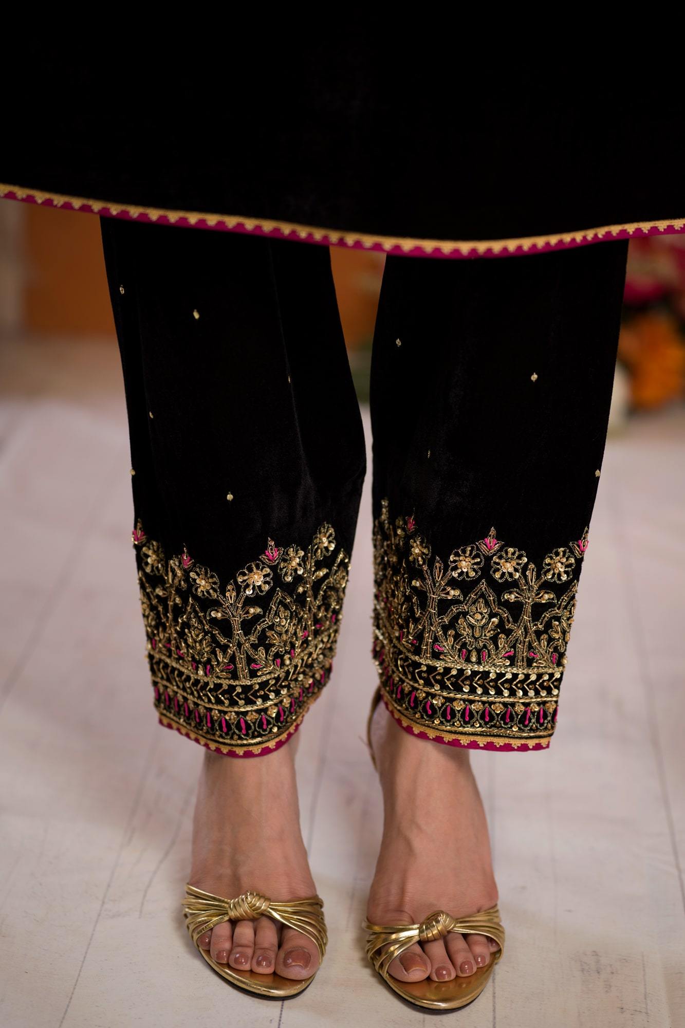 Pakistani Black Embroidered Velvet Salwar Kameez (3-Piece) - Image 1