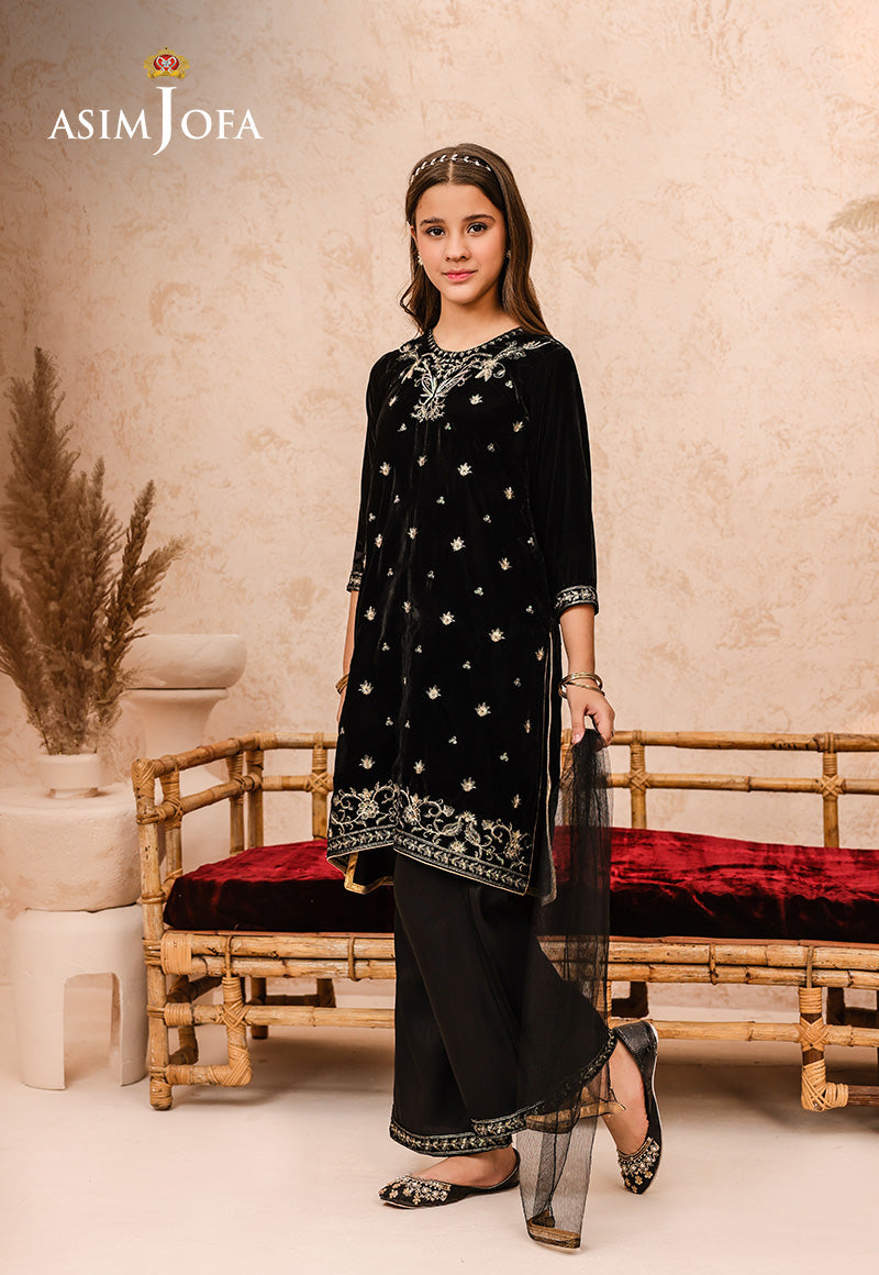 Pakistani Black Embroidered Velvet 3-Piece Salwar Kameez - Image 6