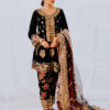 Black Embroidered Velvet Kurta Set (3-Piece) - Image 2