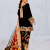 Black Embroidered Velvet Kurta Set (3-Piece) - Image 3
