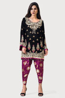 Black Resham Embroidered Velvet Salwar Kameez (2-Piece) - Image 2