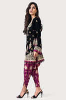 Black Resham Embroidered Velvet Salwar Kameez (2-Piece) - Image 4