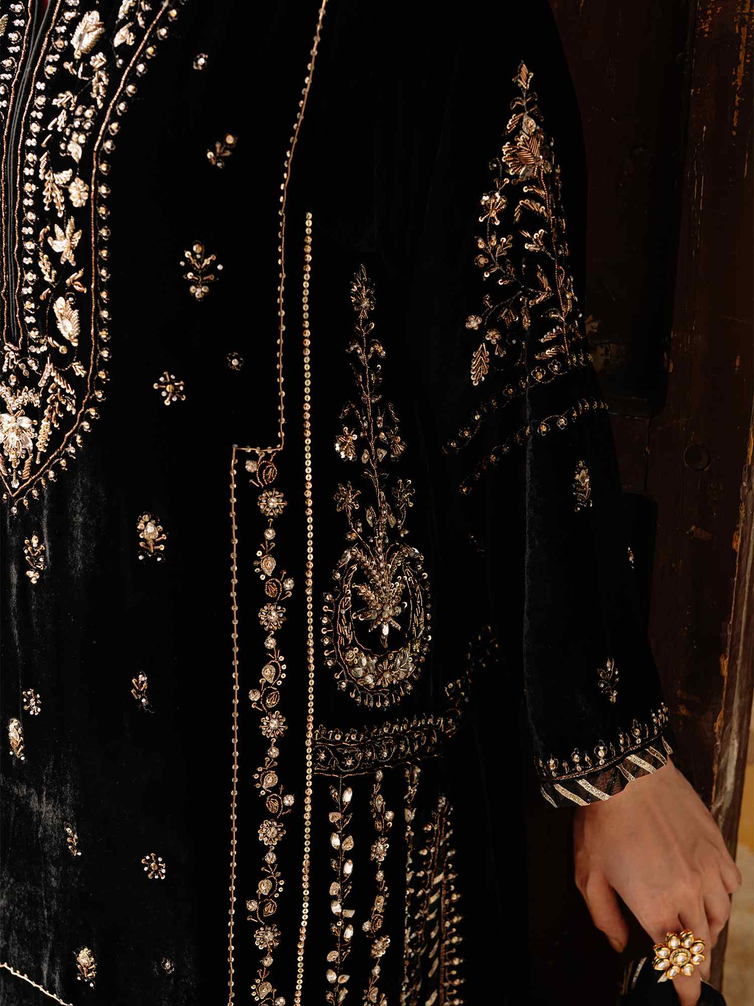 Pakistani Black Zari & Zardozi Velvet Salwar Kameez (3-Piece) - Image 3