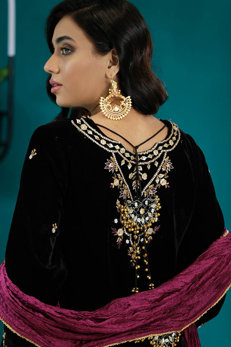Dusky Black Zardozi Velvet Salwar Kameez (3-Piece) - Image 5
