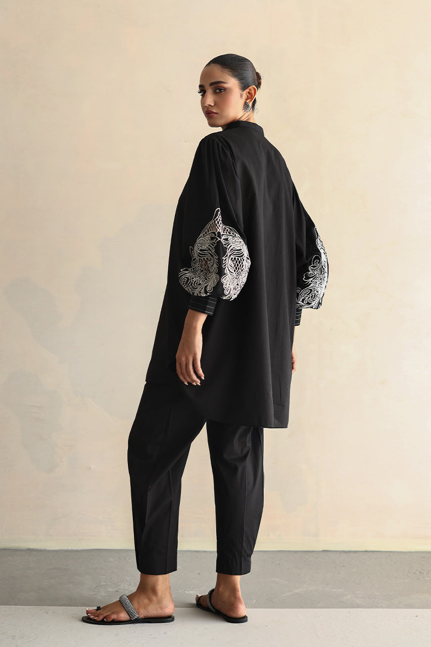 Pakistani Black Embroidered Soft Voile Cotton Salwar Kameez (2-Piece) - Image 2