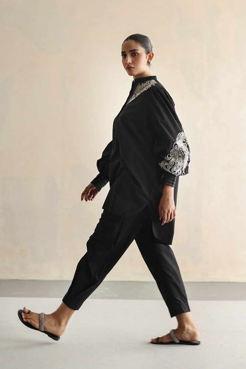 Pakistani Black Embroidered Soft Voile Cotton Salwar Kameez (2-Piece) - Image 3