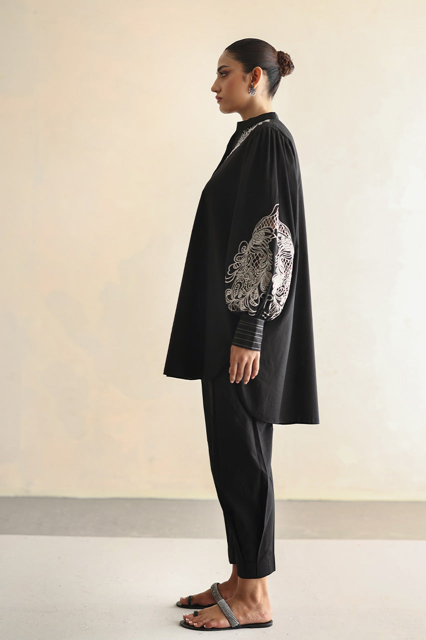 Pakistani Black Embroidered Soft Voile Cotton Salwar Kameez (2-Piece) - Image 5