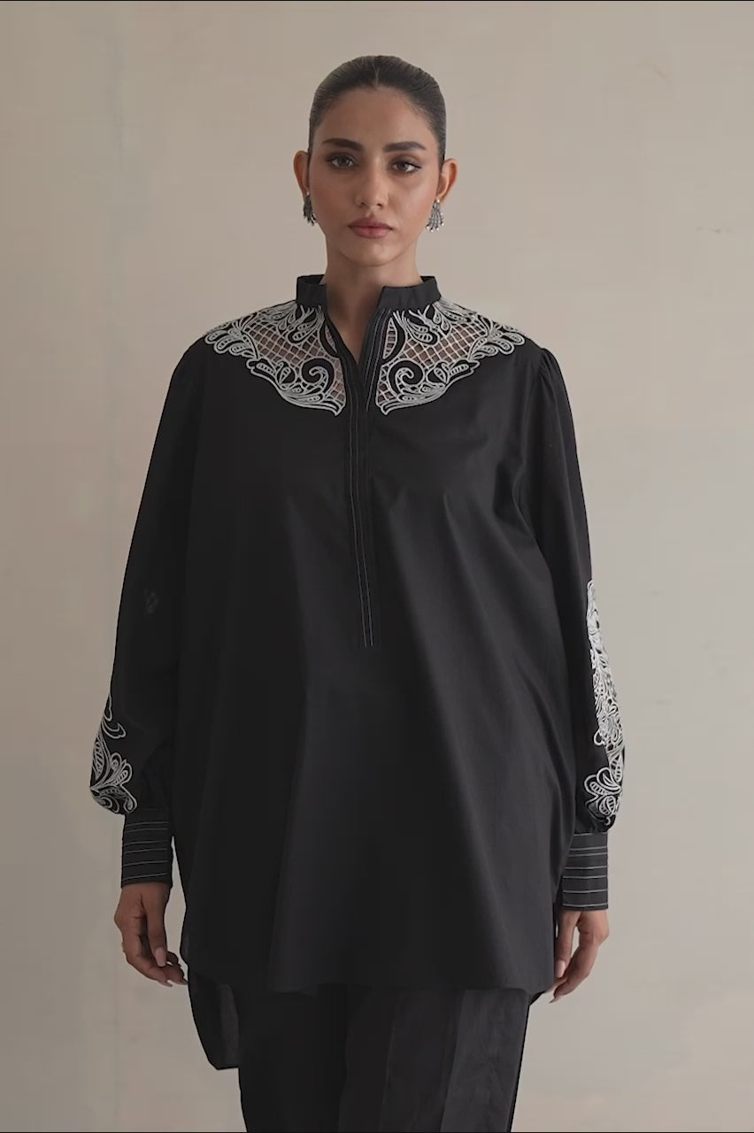 Pakistani Black Embroidered Soft Voile Cotton Salwar Kameez (2-Piece) - Image 7