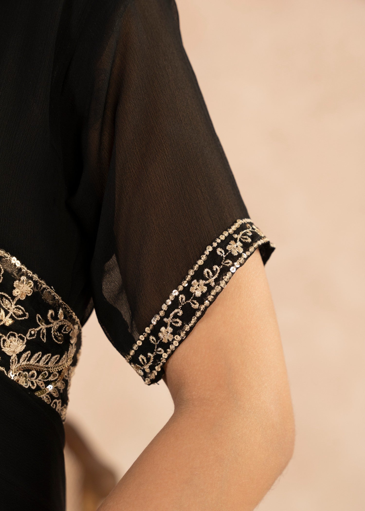 Pakistani Black Embroidered Chiffon Saree (1-Pc) - Image 7